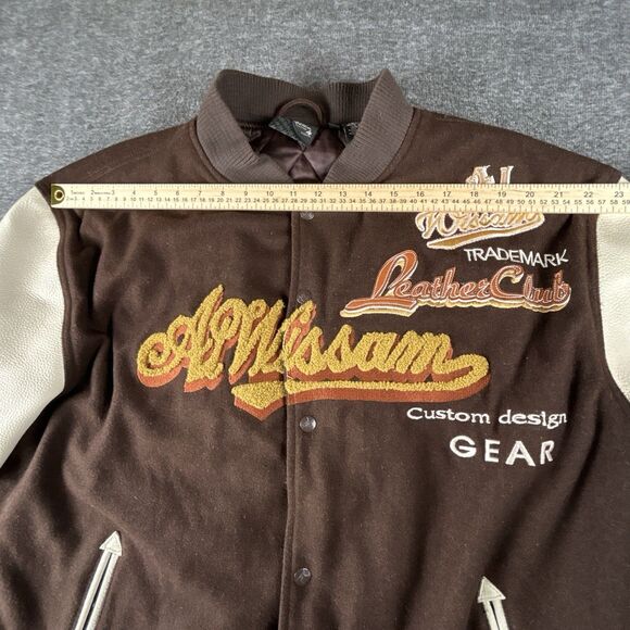 Al Wissam Varsity Bomber Jacket Mens Sz XL Brown Wool Leather Logo 90s Vintage - Picture 7 of 9